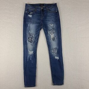 Judy Blue Jeans Womens 9/29 Skinny Fit Distress Medium‎ Wash Blue